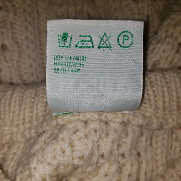 ROSMUC KNITWEAR White Wool Cable Knit Fishmans Sweater Made In Ireland - Picture 4 of 8